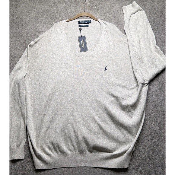 Polo Ralph Lauren Pima Cotton V Neck Sweater Taupe Big & Tall 5XB - Picture 2 of 7